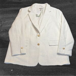 NWT H&M White Textured Bouclé Blazer with Gold Accents sz XL